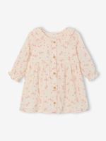 Jurk voor babymeisjes van katoenen gaas ecru - thumbnail