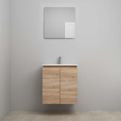 On-Line Badkamermeubelset - 60 cm - Voorgemonteerd - Greeploos 2 Deuren - Porseleinen Wastafel - 1 Kraangat - Spiegel - Eiken