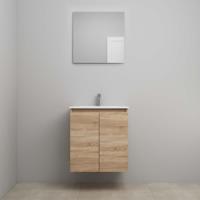 On-Line Badkamermeubelset - 60 cm - Voorgemonteerd - Greeploos 2 Deuren - Porseleinen Wastafel - 1 Kraangat - Spiegel - Eiken - thumbnail