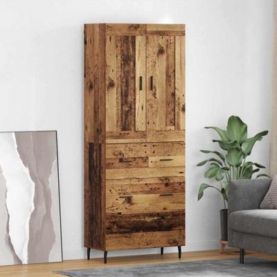 Hoge kast met lade 2 pcs Oud Hout Geengineerd Hout en Glas
