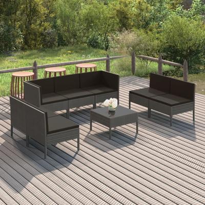 8-delige Loungeset met kussens poly rattan grijs