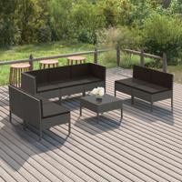 8-delige Loungeset met kussens poly rattan grijs - thumbnail