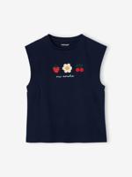 Meisjesshirt met paradijsvogel en schoudermouwen marineblauw - thumbnail