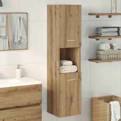 Badkamerwandkast 30x30x130cm bewerkt hout artisanaal eikenkleur