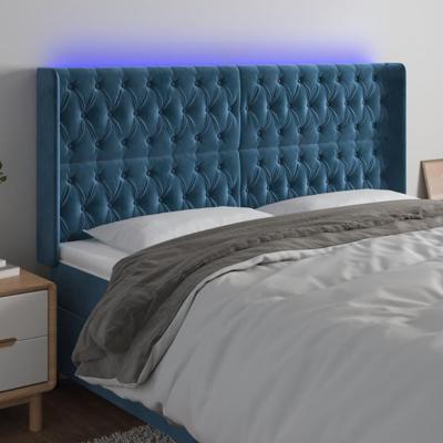 Hoofdbord LED 203x16x118/128 cm fluweel donkerblauw