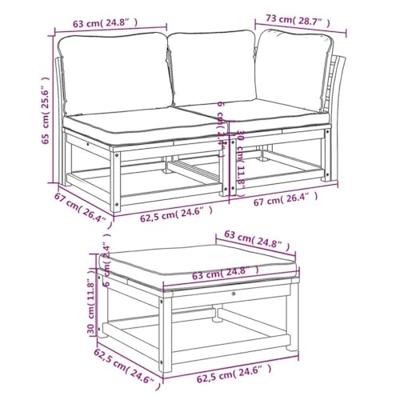 3-delige Loungeset met kussens massief acaciahout