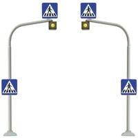 Busch 5916 H0 Set van 2 stuks Voetgangers-verkeerslichten incl. zebrastrepen Bouwpakket - thumbnail