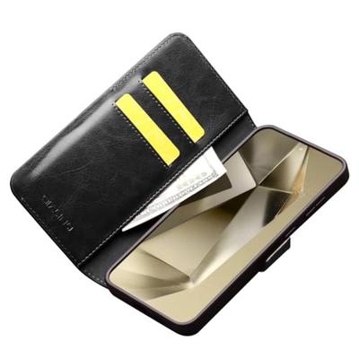 Qialino - Samsung Galaxy S24 Plus - Leren bookcase hoes - Zwart