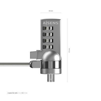 Veiligheidskabel Aisens ASLK-D40N01-SL Zilverkleurig 1,5 m - thumbnail