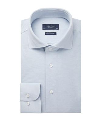 Profuomo Originale Gebreid Overhemd Lichtblauw Pique Cutaway Slim Fit