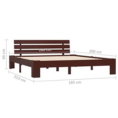 Bedframe massief grenenhout donkerbruin 180x200 cm