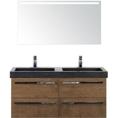 Seville Badmeubelset 120 cm - 4 Laden Tabacco - Wastafel Lucca Dubbel met Sence Spiegel