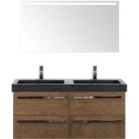 Seville Badmeubelset 120 cm - 4 Laden Tabacco - Wastafel Lucca Dubbel met Sence Spiegel - thumbnail