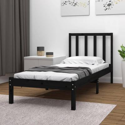 Bedframe massief grenenhout zwart 75x190 cm