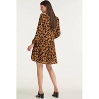 Smashed Lemon trapeze jurk met all over print en ruches bruin/zwart - thumbnail