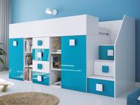 Hoogslaper TOGO 90x200 cm wit/hoogglans blauw met trap aan de rechterkant - thumbnail