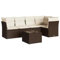 6-delige Loungeset met kussens poly rattan bruin - thumbnail