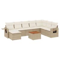 9-delige Loungeset met kussens poly rattan beige - thumbnail