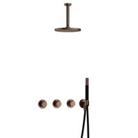 Hotbath Cobber - CB7067 - Inbouw Regendoucheset - Verouderd Messing - 2 Stopkranen - Thermostatisch - Plafondbuis 15 cm - Hoofddouche 200 mm - Staafhanddouche - Waterbesparend - thumbnail