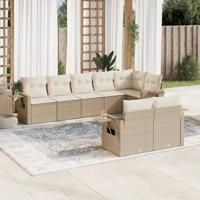 8-delige Loungeset met kussens poly rattan beige - thumbnail