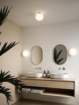 Plafondlamp glas E27 fitting Nordlux Alton messing & opaalglas