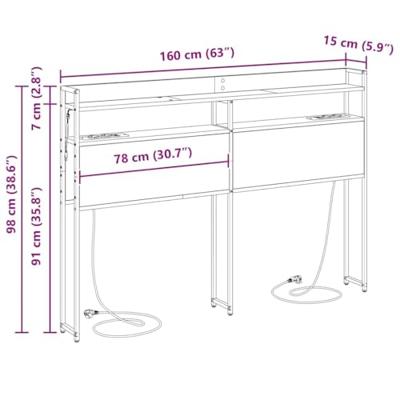 Opberghoofdbord met plank Sonoma eiken 160 cm Bewerkt hout
