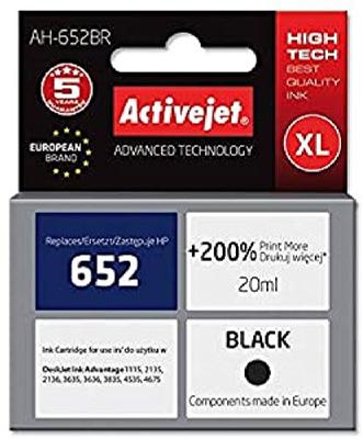 Activejet AH-652BR inkt (vervanging HP 652 F6V25AE; Premium; 20 ml; zwart)