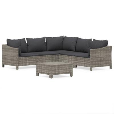 6-delige Loungeset met kussens poly rattan grijs