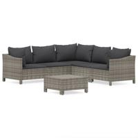 6-delige Loungeset met kussens poly rattan grijs - thumbnail
