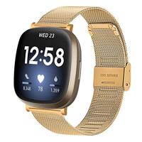 By Qubix - Compatible met Fitbit Versa 3/4 & Sense 1/2 - Milanese bandje met klemsluiting - Goud - Compatible fitbit bandje - thumbnail