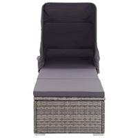 Ligbed met luifel en kussen poly rattan grijs - thumbnail