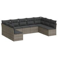 9-delige Loungeset met kussens poly rattan grijs - thumbnail