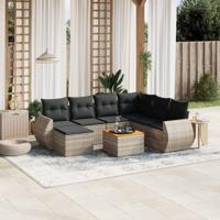 8-delige Loungeset met kussens poly rattan grijs - thumbnail