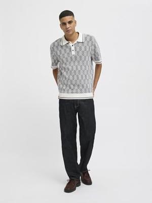 Jack & Jones Jprblucody Structure Knit Polo Ss Trui Korte Mouw Dark Denim - thumbnail