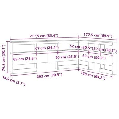 Opberghoofdbord met plank Zwart eiken 160 cm Bewerkt hout