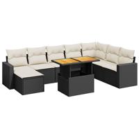 9-delige Loungeset met kussens poly rattan zwart - thumbnail