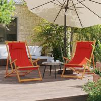 Strandstoelen 2 st inklapbaar stof rood - thumbnail