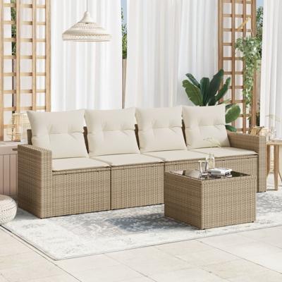4-delige Loungeset met kussens poly rattan beige - thumbnail