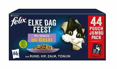 FELIX POUCH ELKE DAG FEEST IN GELEI MIX BOX TONIJN / ZALM / RUND / KIP 44X85 GR