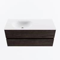 MONDIAZ VICA 110cm badmeubel onderkast Dark Brown 2 lades. Wastafel MOON links zonder kraangat, kleur Talc. - thumbnail
