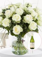 Wit rozenboeket + gratis witte Viognier wijn - thumbnail