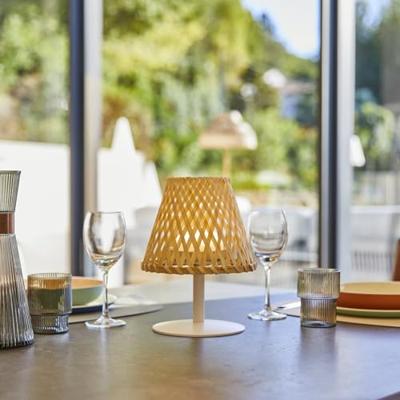 Snoerloze tafellamp - LUMISKY - IBIZA - H26 cm - Natuurlijk bamboe - Warm wit en witte LED