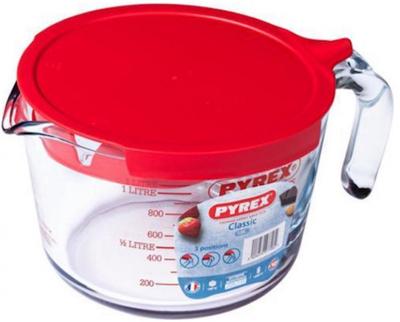 Pyrex Maatbeker glas met deksel 1L