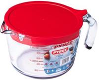 Pyrex Maatbeker glas met deksel 1L - thumbnail