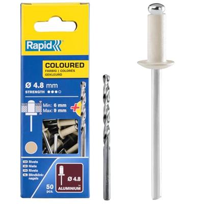 Rapid Blindklinknagels Gebroken Wit | Ø4,8 x 12 mm | Incl. Boor | 50 Stuks - 5001469 Rapid Blindklinknagels Gebroken Wit | Ø4,8 x 12 mm | Incl. Boor | 50 Stuks - 5001469
