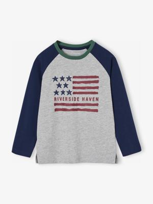 T-shirt met contrasterende lange mouwen voor jongens gemêleerd grijs T-shirt met contrasterende lange mouwen voor jongens gemêleerd grijs