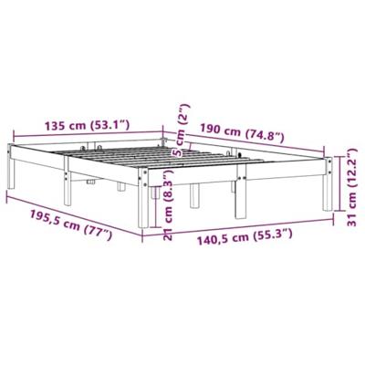 Bedframe zonder matras massief grenenhout wasbruin 135x190 cm