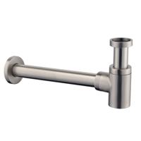 Wiesbaden Luxe bekersifon compact rond incl muurbuis en rozet. Inox/RVS - thumbnail