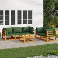 6-delige Loungeset met groene kussens massief hout - thumbnail