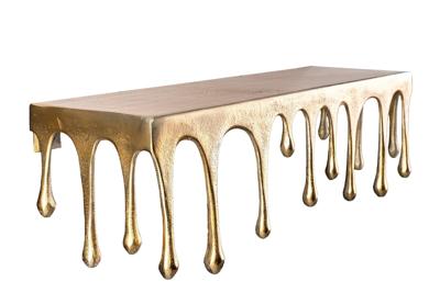 Handgemaakte wandplank LIQUID LINE 60 cm goud antiek metalen druppelontwerp - 44882